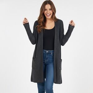 Stitch Fix. Black Ribbed Knit Open-Front Cardigan Sweater